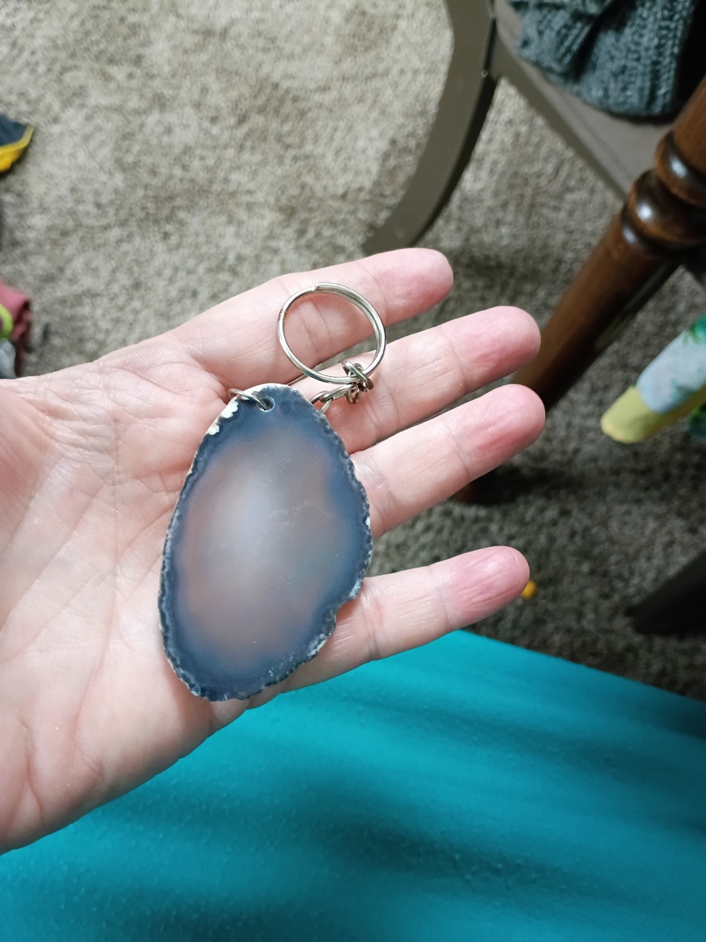 Blue Agate Slice Keychain - Polished Stone Accent